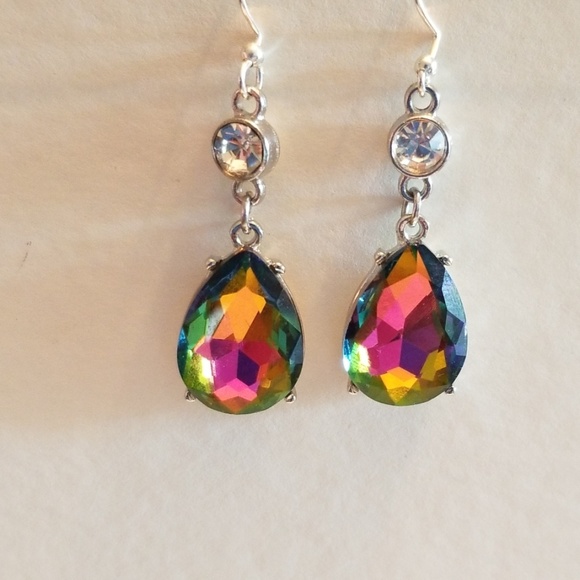 Handmade Rainbow Crystal Drop Earrings - Picture 6 of 7